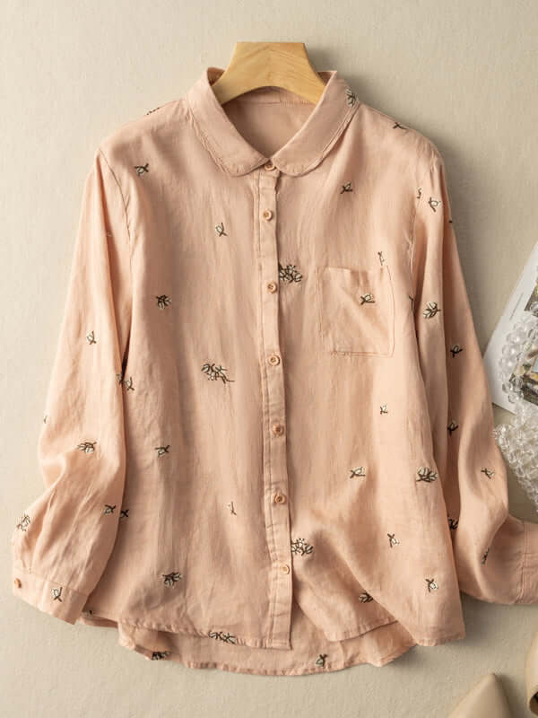 100% Linen Floral Print Casual Shirt With Pocket