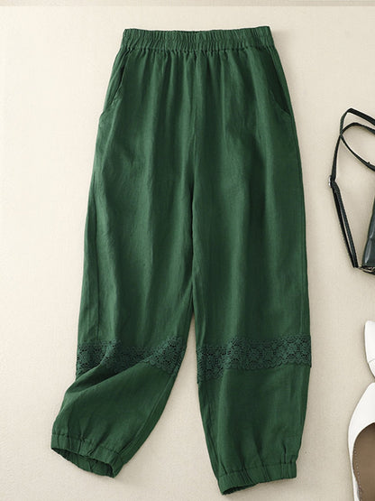 Women's Lace Stitching Solid Color Cropped Harem Pants