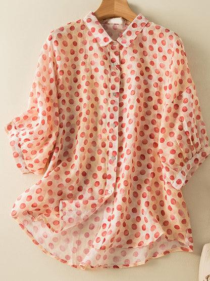 Minimalist Quarter Sleeved Ramie Polka Dot Shirt