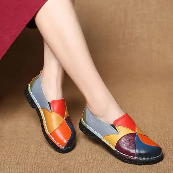 LetcloTM Colorful Stitching Leather Orthopedic Slip-On Shoes