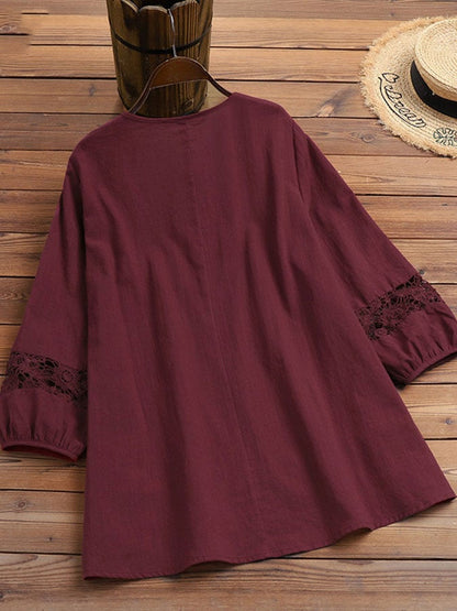 Women's Solid Color Lace Tie Cotton Cotton Shirt