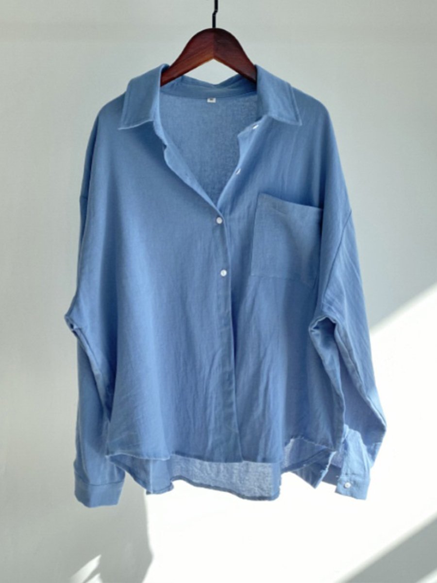 Women's Solid Color Cotton&Linen Long Sleeve Shirt