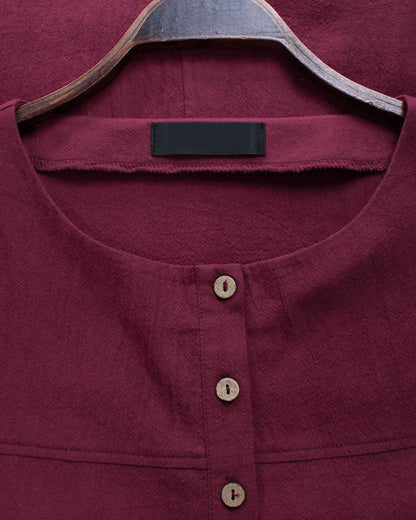 Solid Color Cotton Linen Button Casual Top