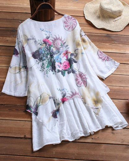 Temperament Irregular Printing Fake Two-piece Casual Vacation Top