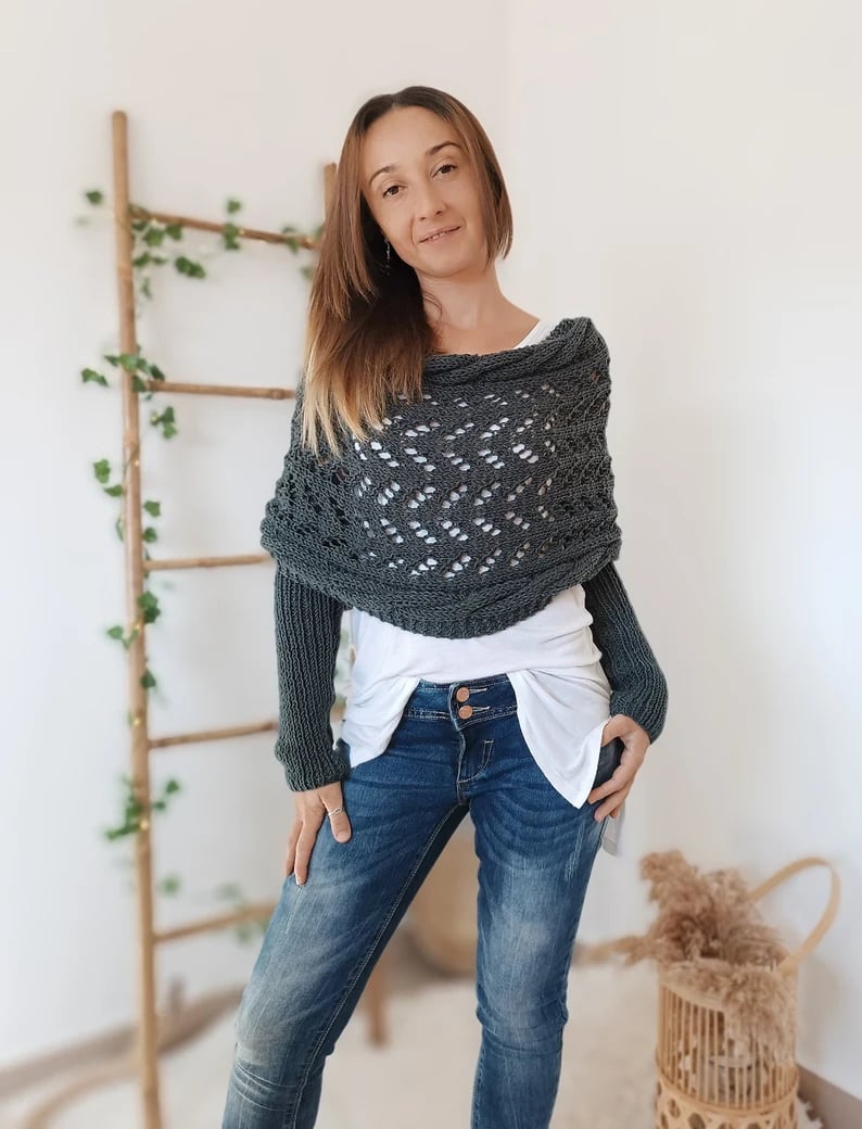 🧣🧣Knitted Cable Wrap, Shrugs For Women, Knitted Wrap