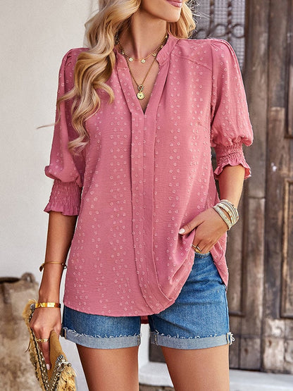 Elegant commuter V-neck five-quarter sleeve top