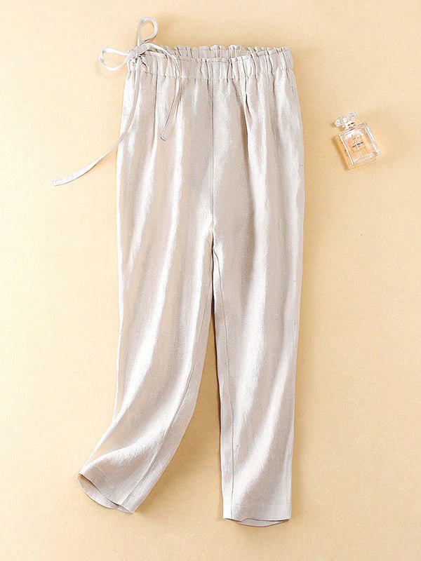 Casual Solid Straight Linen Cropped Harun Pants