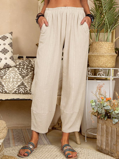 Solid Color Loose Cotton Linen Casual Pants