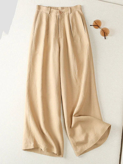 Casual Solid Color High Waist Linen Wide Leg Pants