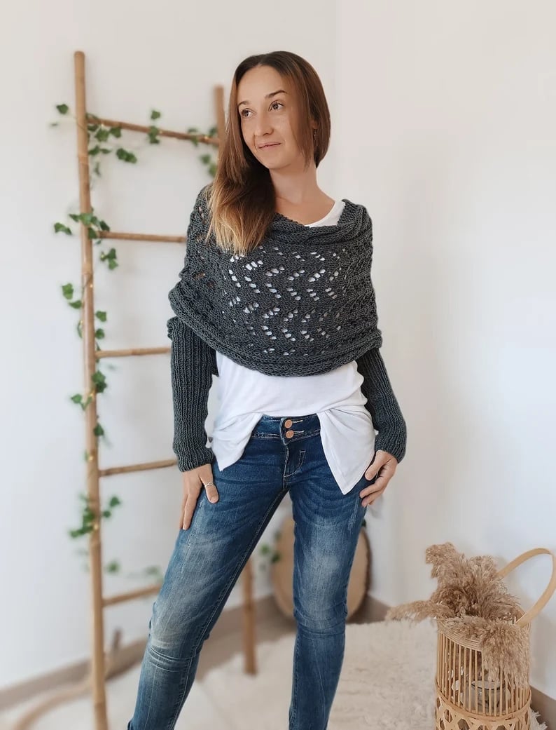 🧣🧣Knitted Cable Wrap, Shrugs For Women, Knitted Wrap