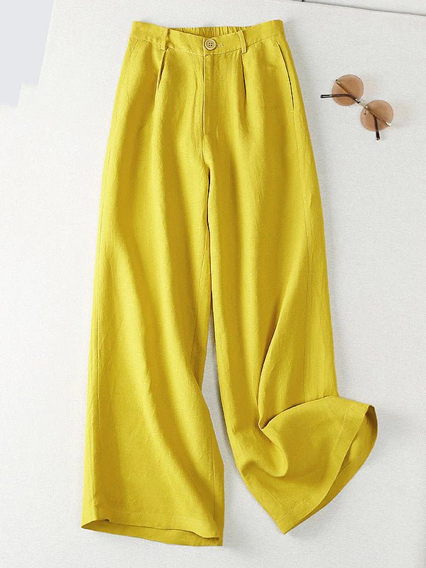 Casual Solid Color High Waist Linen Wide Leg Pants