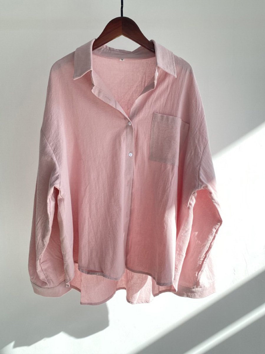 Women's Solid Color Cotton&Linen Long Sleeve Shirt