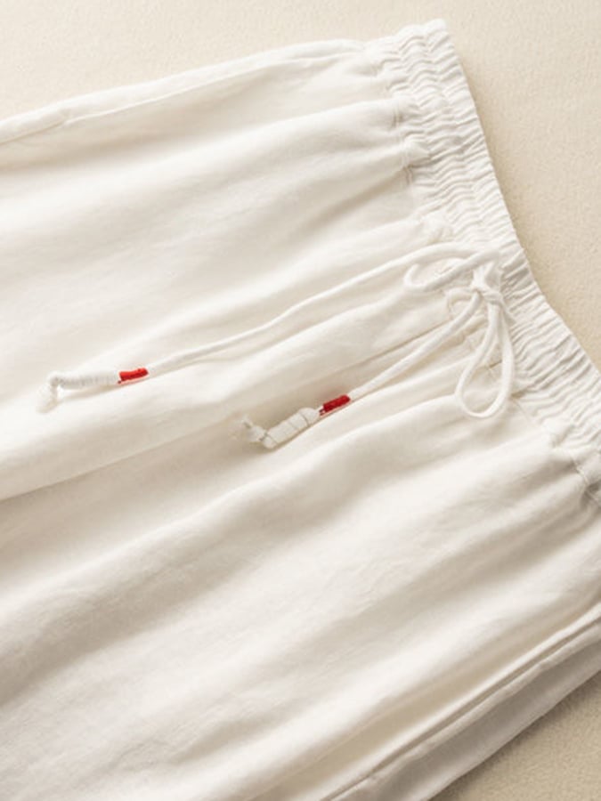 Cotton And Linen Embroidery Hanging Up Wide -leg Pants