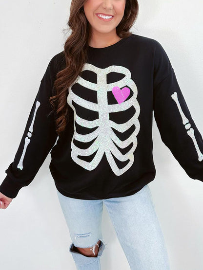 Skeleton Sequin Embellished Sweatshirt