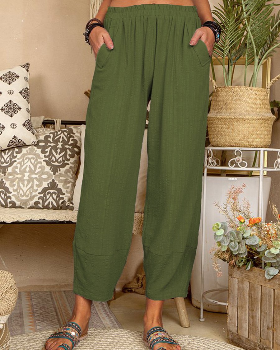 Solid Color Loose Cotton Linen Casual Pants