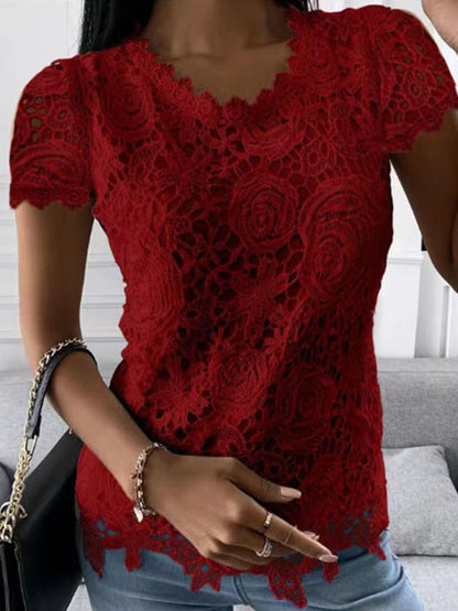 Women's Fashion Lace Short Sleeve Top