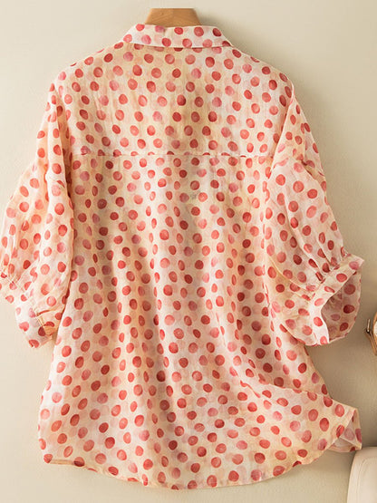 Minimalist Quarter Sleeved Ramie Polka Dot Shirt