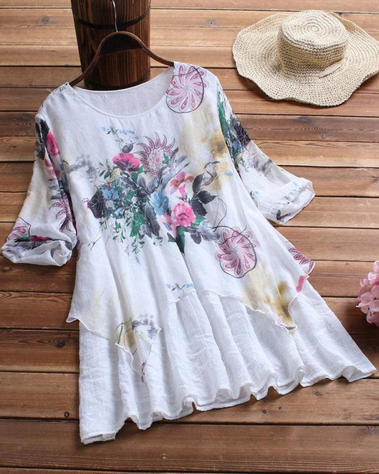 Temperament Irregular Printing Fake Two-piece Casual Vacation Top