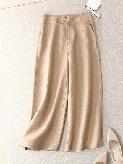 Loose Linen High Waist Solid Wide Leg Pants