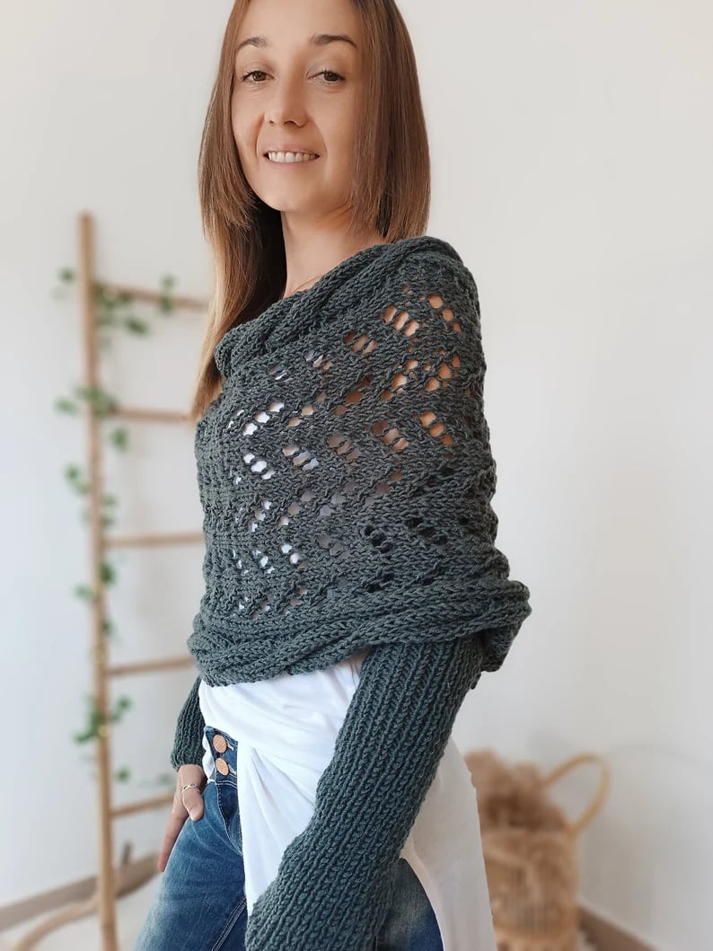 🧣🧣Knitted Cable Wrap, Shrugs For Women, Knitted Wrap