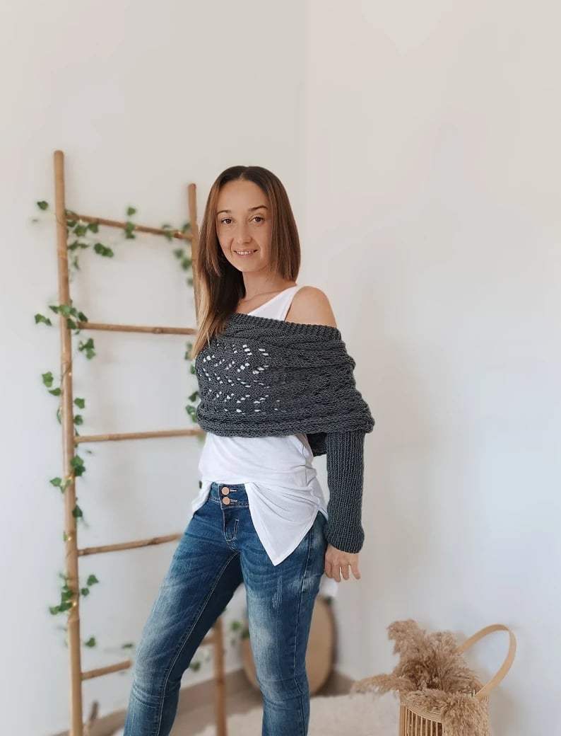 🧣🧣Knitted Cable Wrap, Shrugs For Women, Knitted Wrap