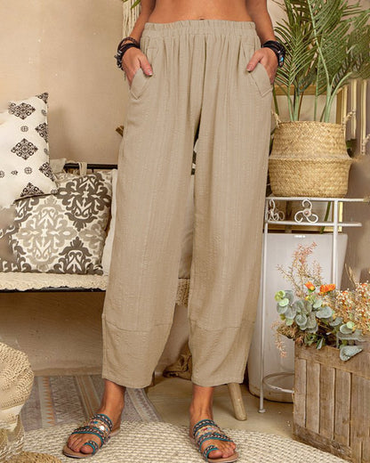 Solid Color Loose Cotton Linen Casual Pants