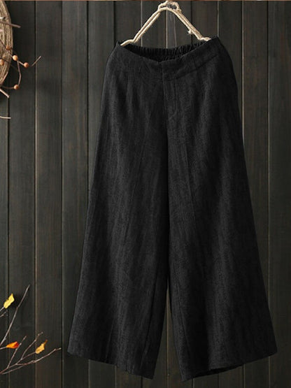 Women's Casual Simple Cotton Pants Loose Nine Point Wide Leg Pants