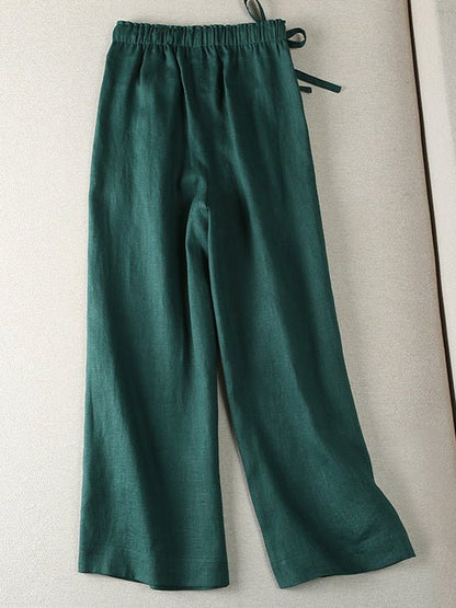 Draping Casual Linen Solid Color Wide Leg Ninth Pants