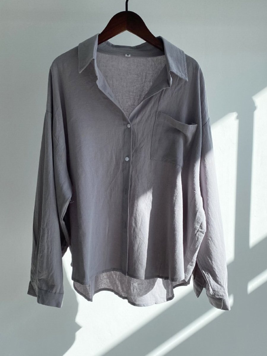 Women's Solid Color Cotton&Linen Long Sleeve Shirt