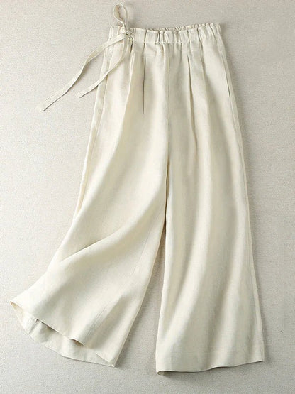 Draping Casual Linen Solid Color Wide Leg Ninth Pants