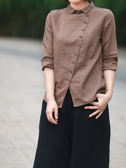 Women's Loose Casual Cotton Linen Long Sleeve Shirt