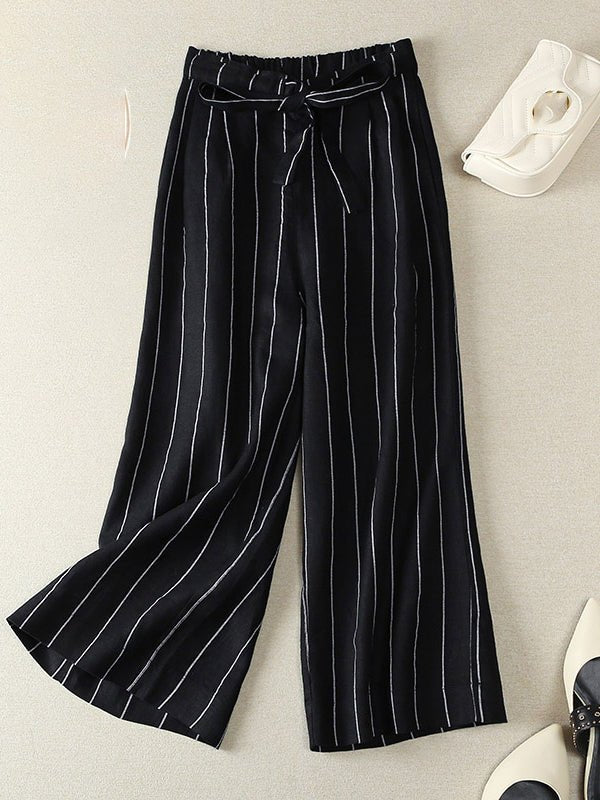 Striped Thin 100% Linen Loose Casual Pants