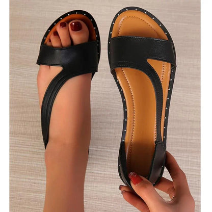 Fish-mouth Rivet Open Toe Flat  Sandals