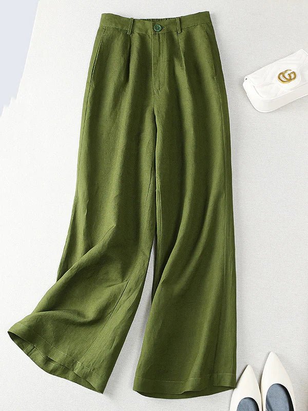 Casual Solid Color High Waist Linen Wide Leg Pants