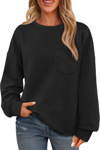 Women's 2024 Fall Long Sleeve Oversized T Shirt Casual Crewneck Basic Textured Pullover Sweatshirt Tops