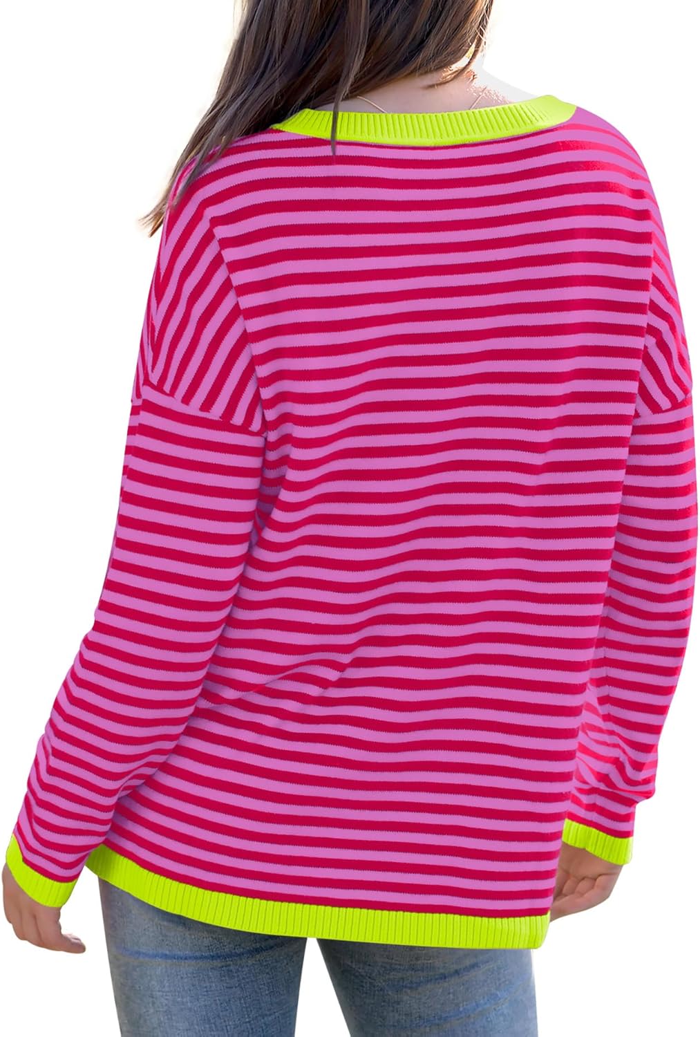 Womens Sweaters Dressy Casual Long Sleeve Tops Round Neck Striped Fashion