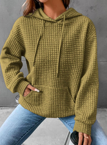 Womens Hoodies Casual Long Sleeve Drawstring Waffle Pullover Tops Loose Hooded Sweatshirt with Pocket