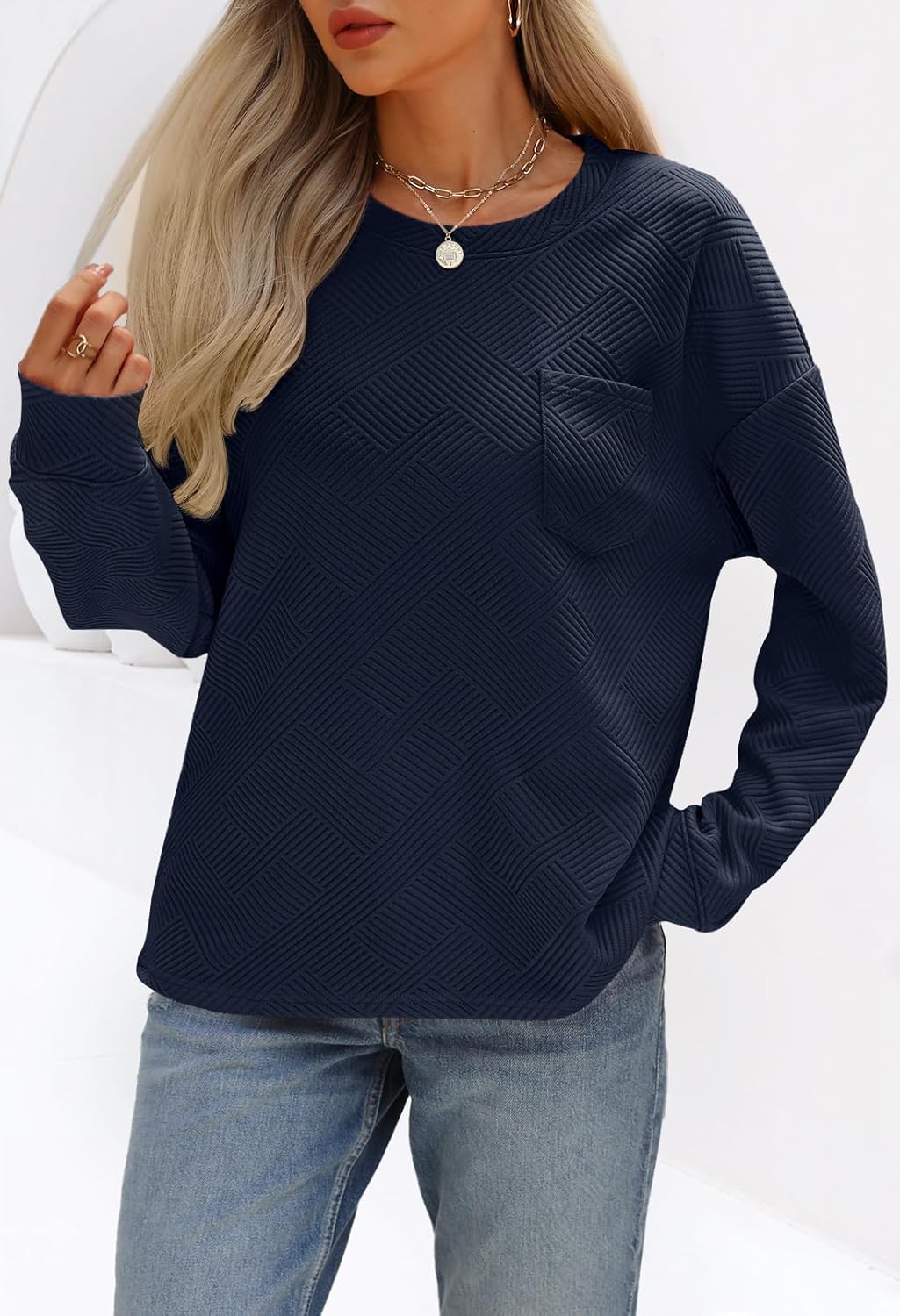 Women's 2024 Fall Long Sleeve Oversized T Shirt Casual Crewneck Basic Textured Pullover Sweatshirt Tops