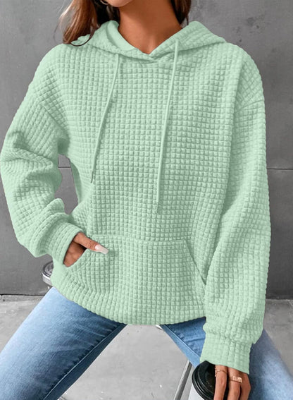 Womens Hoodies Casual Long Sleeve Drawstring Waffle Pullover Tops Loose Hooded Sweatshirt with Pocket