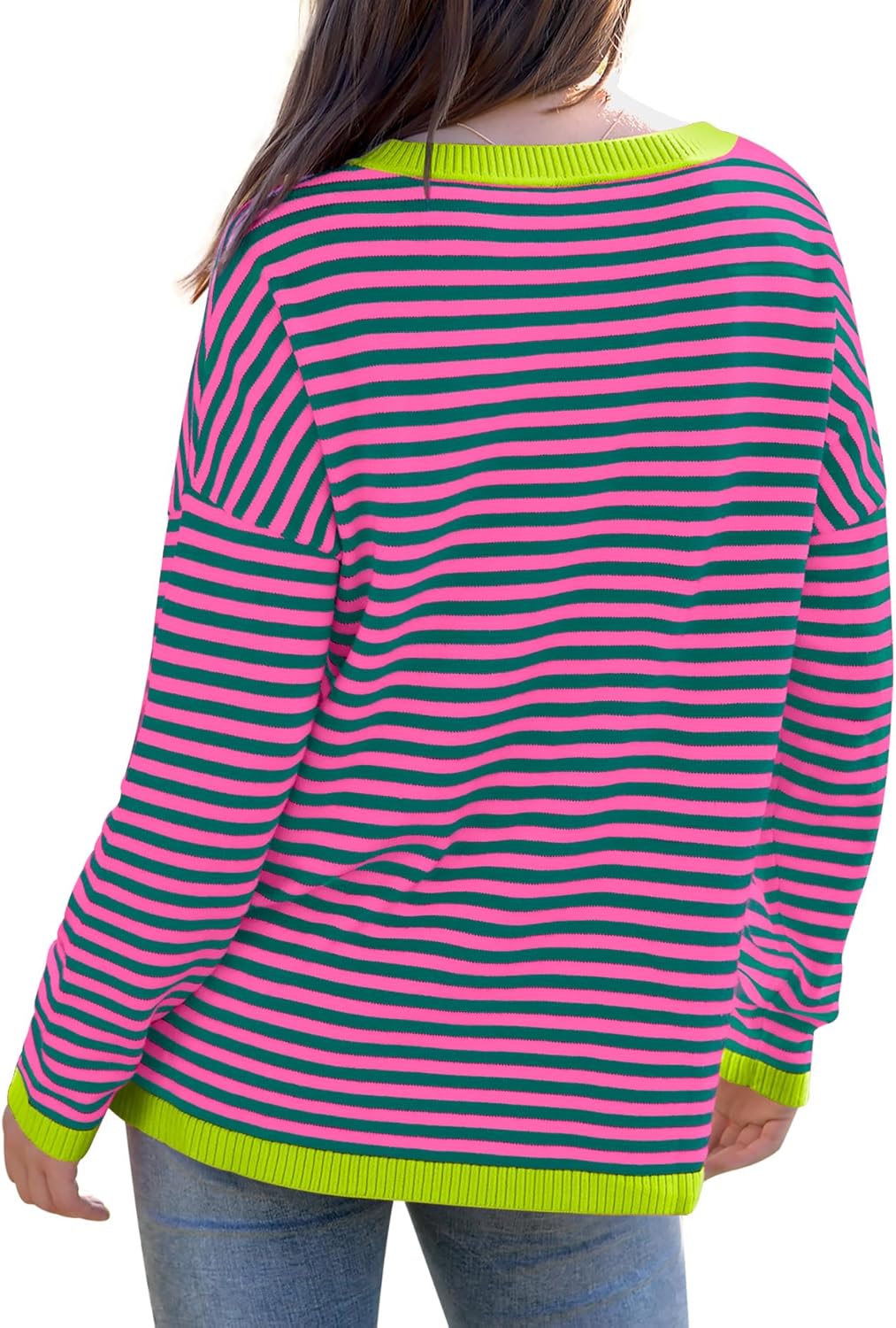 Womens Sweaters Dressy Casual Long Sleeve Tops Round Neck Striped Fashion