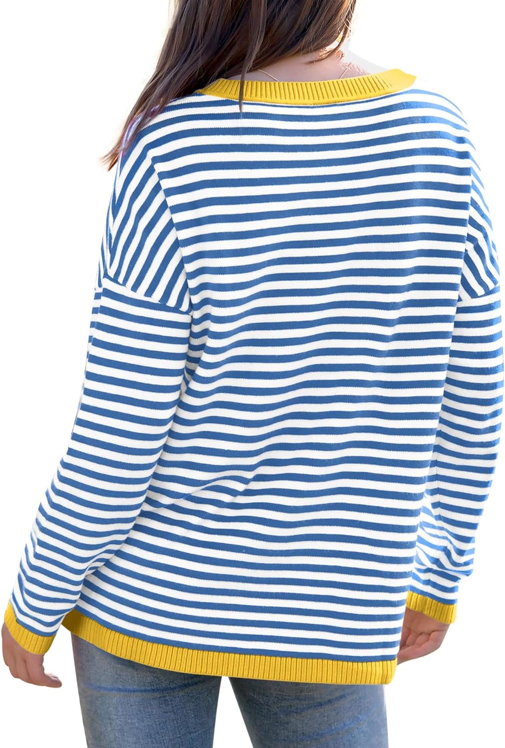 Womens Sweaters Dressy Casual Long Sleeve Tops Round Neck Striped Fashion