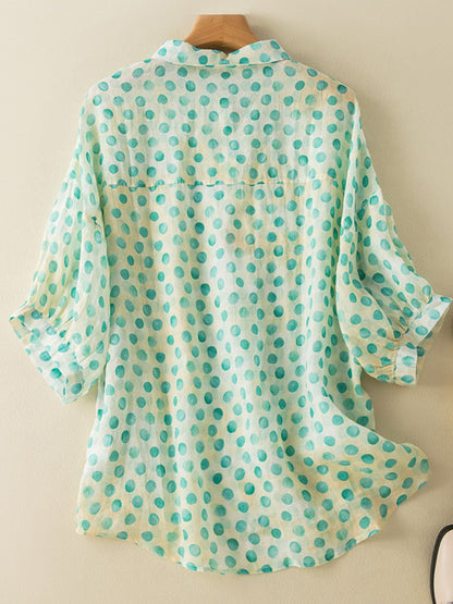 Minimalist Quarter Sleeved Ramie Polka Dot Shirt