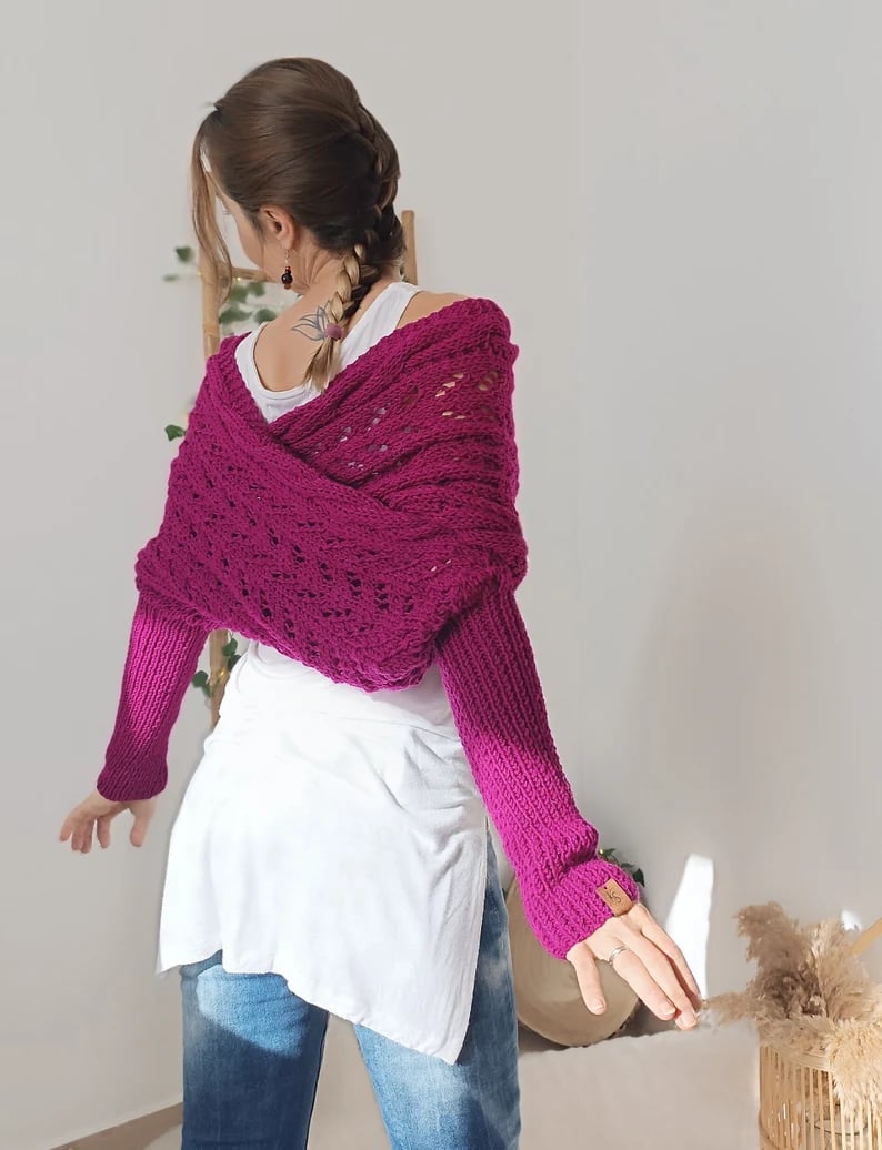 🧣🧣Knitted Cable Wrap, Shrugs For Women, Knitted Wrap