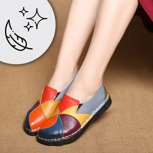 LetcloTM Colorful Stitching Leather Orthopedic Slip-On Shoes