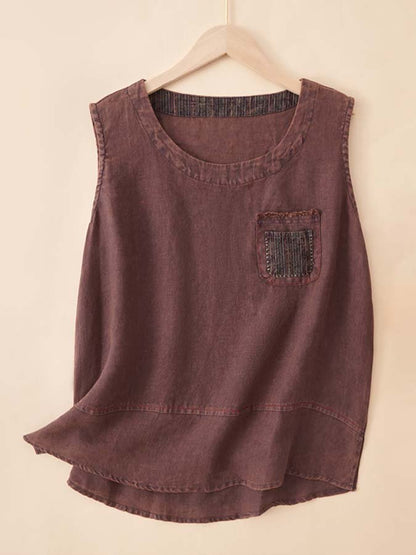 Women's Cotton Linen Casual Sleeveless Top