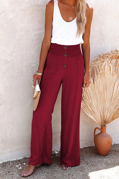 🔥Linen Blend High Rise Smocked Pants