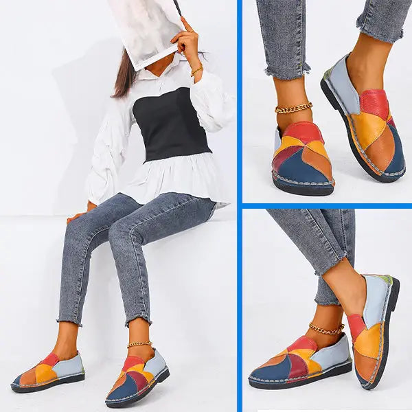 LetcloTM Colorful Stitching Leather Orthopedic Slip-On Shoes