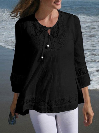 Women's Solid Color Lace Tie Cotton Cotton Shirt