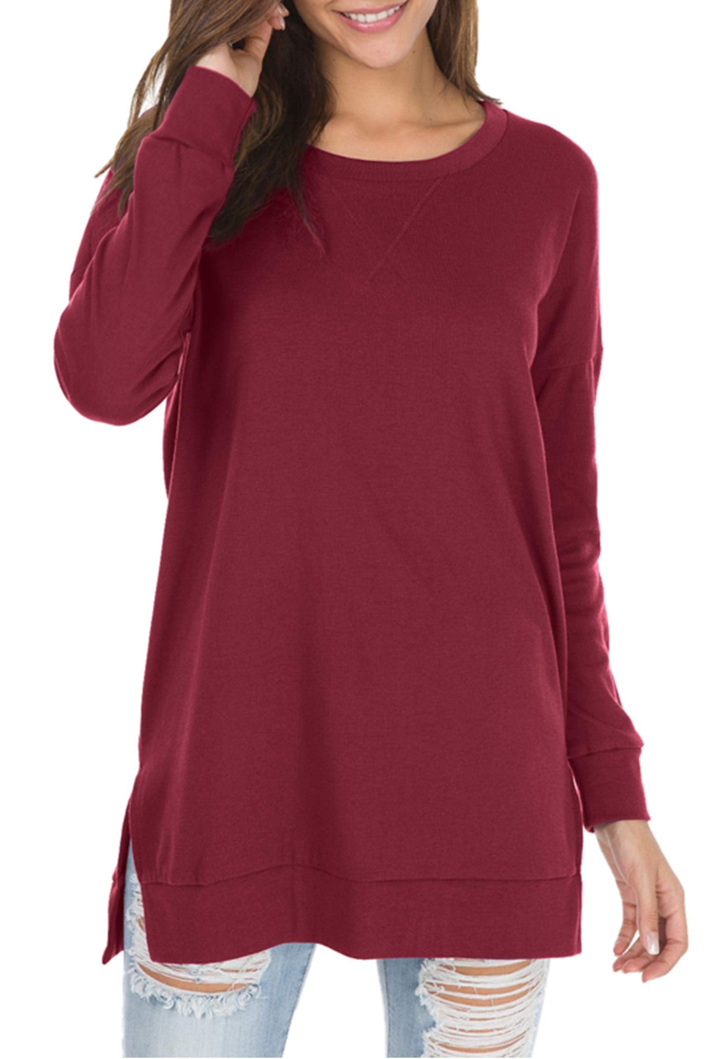 Women's Long Sleeve Side Slit Loose Tops (Buy 3 Free Shipping)