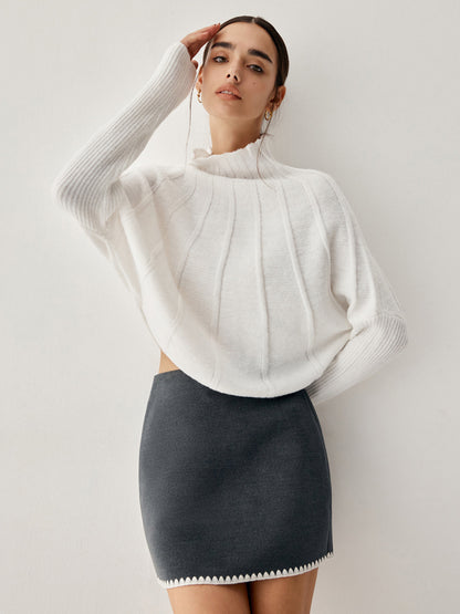 Piping Mock Neck Long Sleeve Knit Top